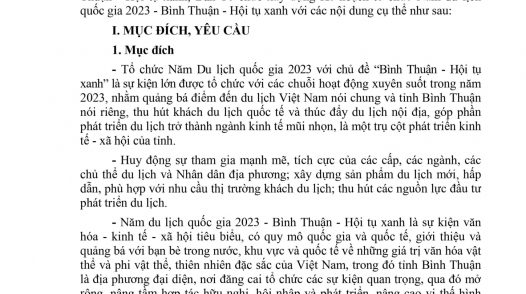 Kế hoạch tổ chức Năm Du lịch Quốc gia 2023 - Bình Thuận - Hội tụ xanh