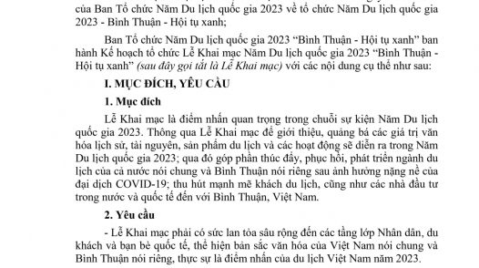 Kế hoạch tổ chức Lễ Khai mạc Năm Du lịch Quốc gia 2023 - Bình Thuận - Hội tụ xanh