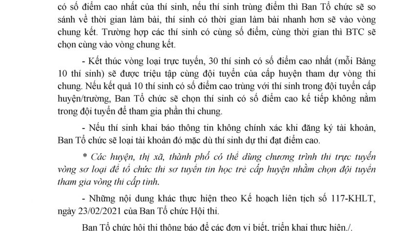 Thông báo số 1 - Hội thi tin học trẻ tỉnh Bình Thuận lần thứ XXII năm 2021