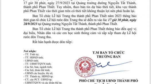 Lễ hội rước đèn Trung thu sẽ diễn ra lúc 17g30 ngày 28/9/2023 tại Quảng trường Nguyễn Tất Thành- Phan Thiết