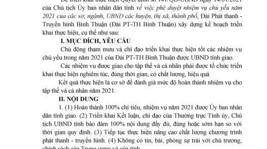 Kế hoạch thực hiện nhiệm vụ trọng tâm 2021