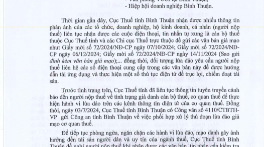 Văn bản phối hợp tuyên truyền về hành vi giả danh cán bộ thuế để lừa đảo người nộp thuế