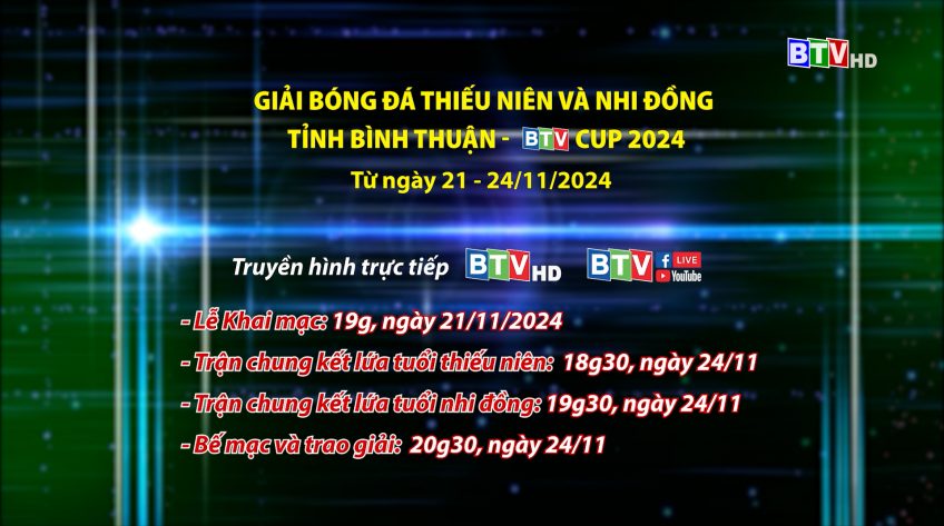 Giải Bóng đá Thiếu niên, Nhi đồng tỉnh Bình Thuận - Cúp BTV 2024 diễn ra từ ngày 21 - 24/11/2024