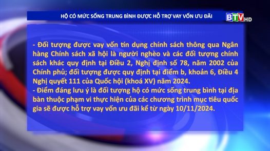 Hộ có mức sống trung bình được hỗ trợ vay vốn ưu đãi.